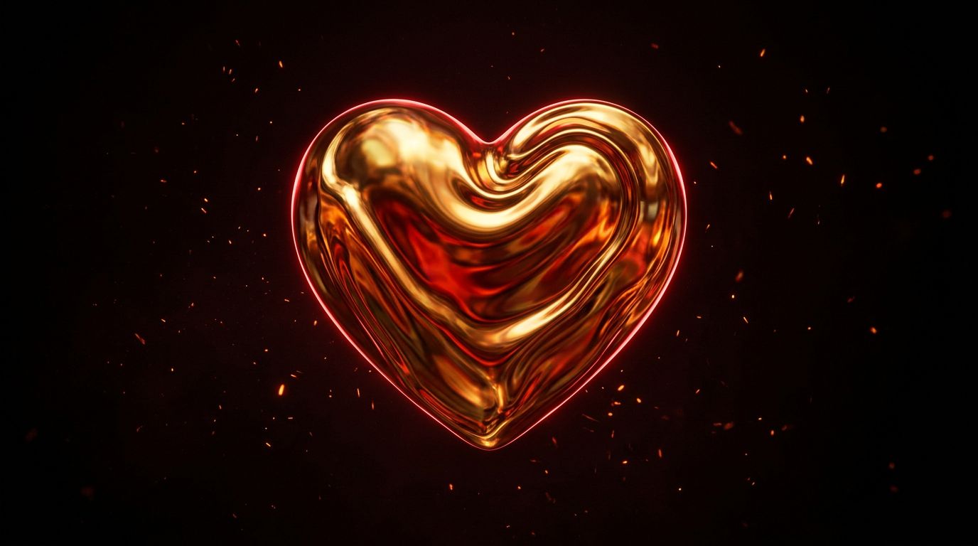 A golden heart glowing in the dark